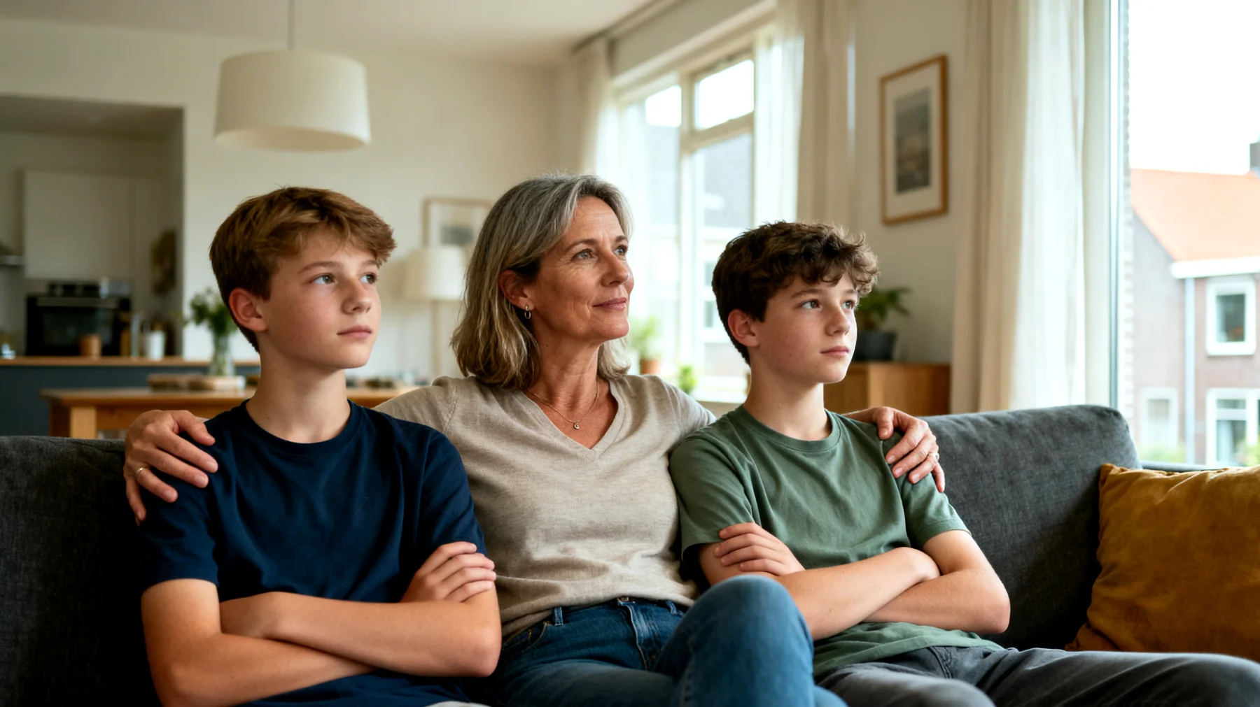 Omgaan met jaloersheid en rivaliteit tussen adolescente kinderen, waarbij de moeder moeite heeft om een evenwichtige relatie met elk kind te behouden en conflicten te voorkomen"